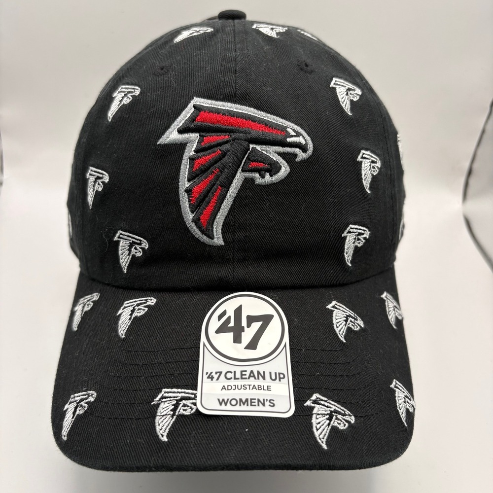47 Brand Atlanta Falcons Womens Clean Up Adjustable Hat Black All Over Logo NFL